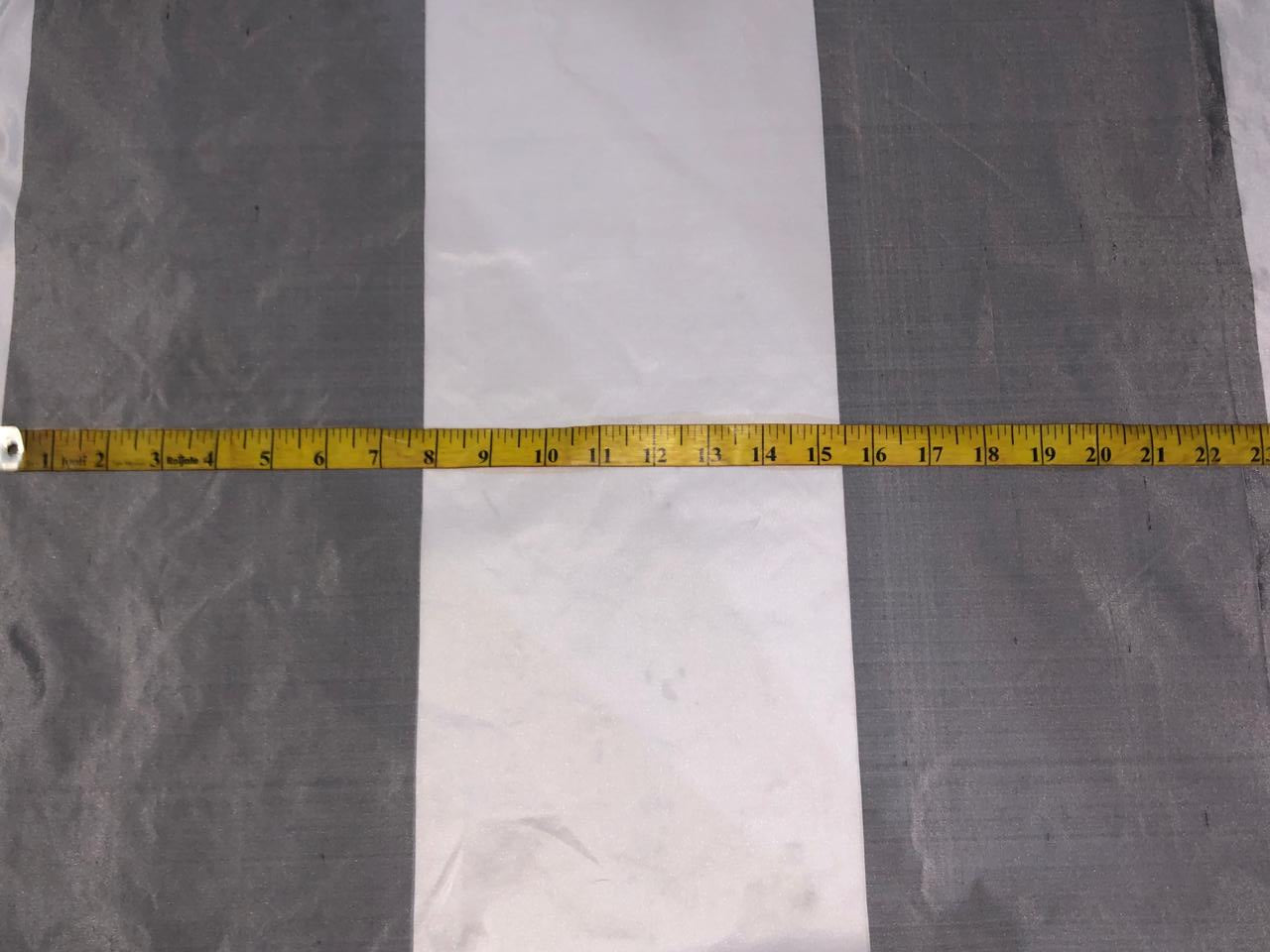 100% silk Taffeta grey and white ivory 7.75 inch Stripes Selvedge to Selvedge 54" long TafS170