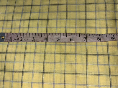 100% Linen stripe 60's Lea Fabric 58" wide lemon yellow and blue plaids[17192]
