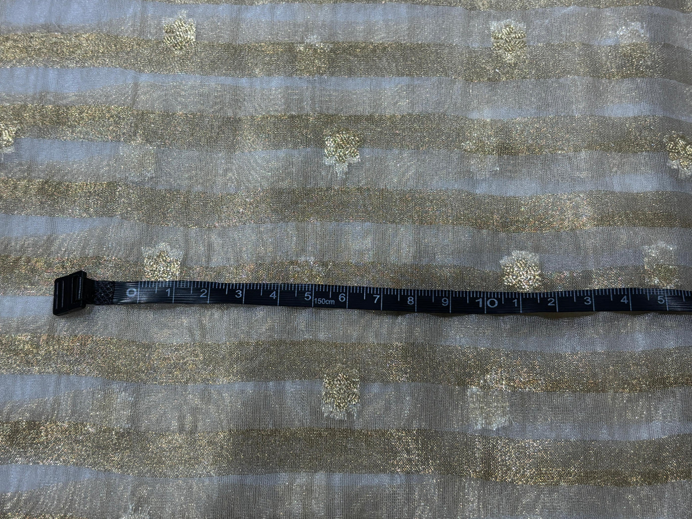 Tissue fabric  ivory and gold stripe with gold dainty flowers 44" wide [17800]