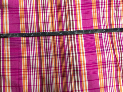 100% silk dupion  Plaids fabric pink, mango and white DUPNEWC30[1]