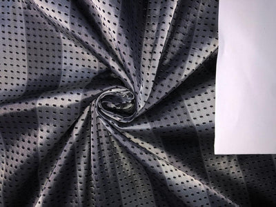 100% Silk Taffeta Jacquard Fabric REVERSABLE BLACK WITH SILVER DOTS AND  GREY jacquard stripes with black dots  54" wide TAFJACNEW14[2]