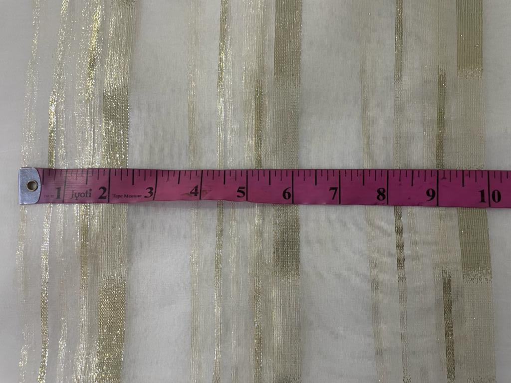 100% silk organza white with white gold lurex stripes fabric 44" wide [15512]