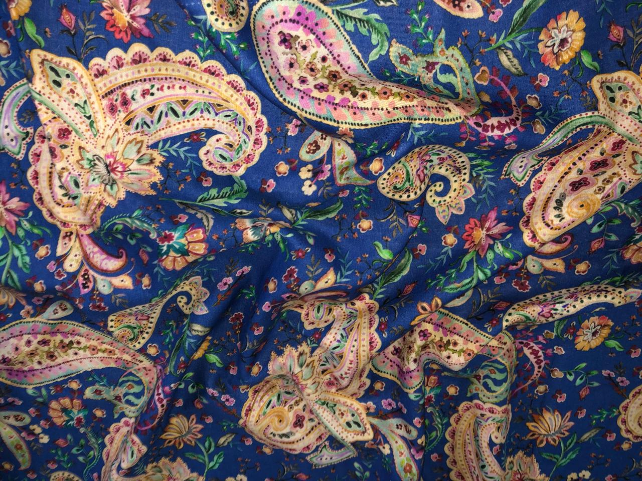 Linen cotton PAISLEYS BLUE AND MULTI COLOR PAISLEYS 44" wide[17110]