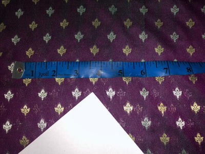 Silk Brocade fabric two tone with silver/gold  motif leaf Jacquard  44" wide available in 3 colors plum,blue and green BRO1007[1/2/3]