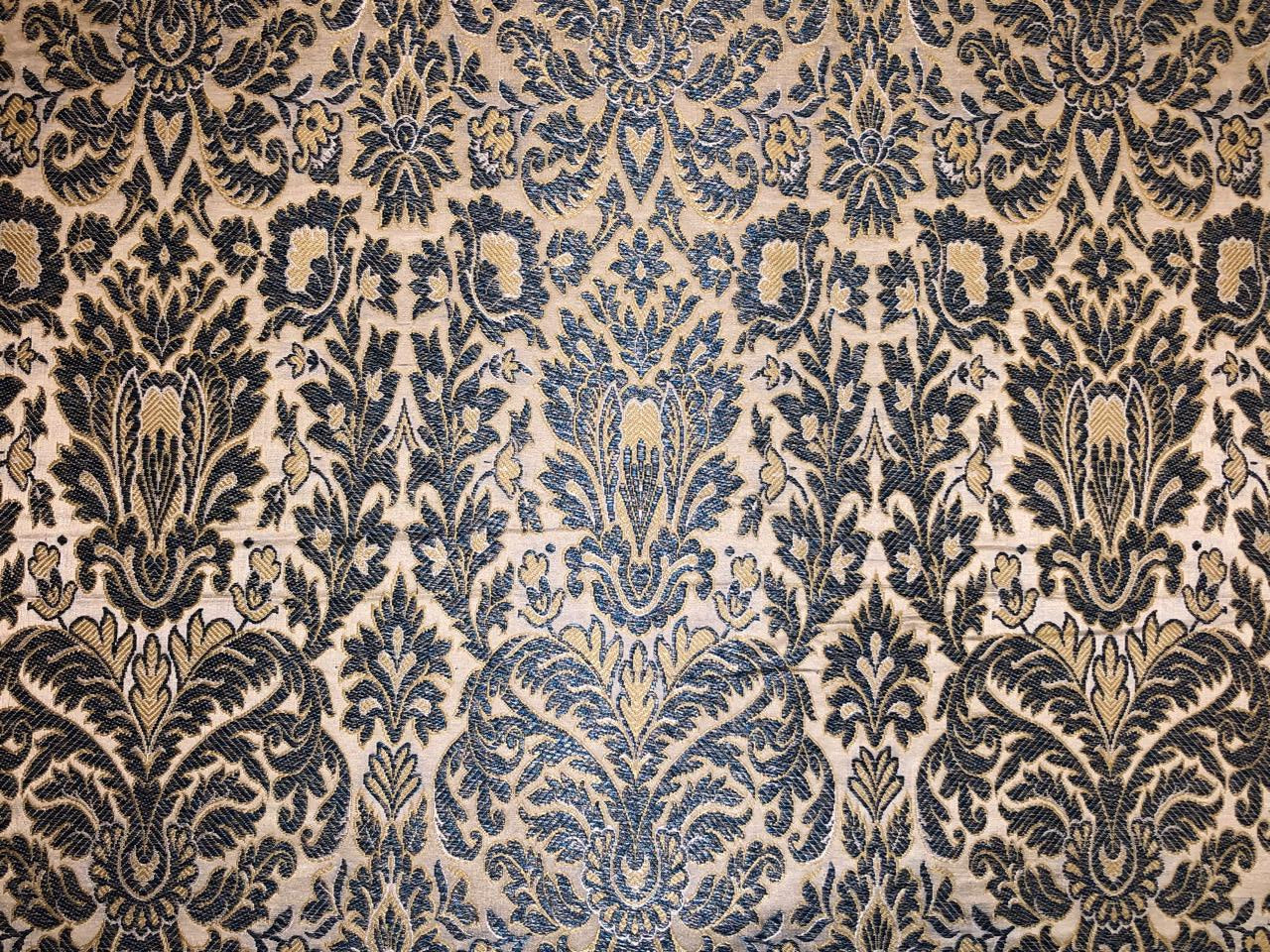 Silk Brocade fabric ivory with teal   floral  jacquard BRO1005[3]