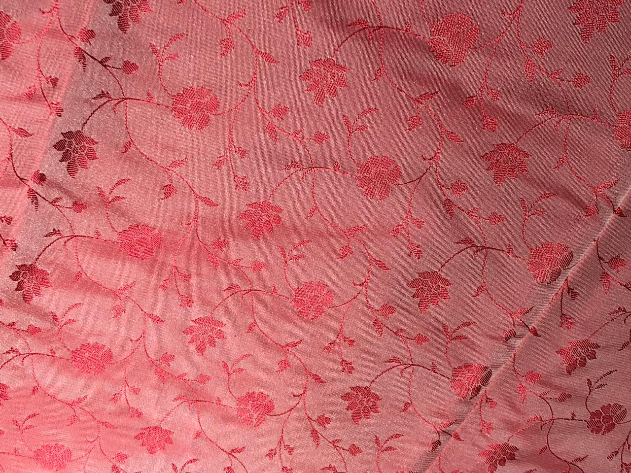 Silk Brocade fabric color coral with self  floral vines jacquard 44" wide BRO1055[3]