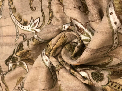 Tussar Silk  Fabric embroidered floral vines 48" wide [18644]
