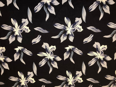 Linen 70% ,Cotton 30% navy with white floral motifs 56" wide [18485]