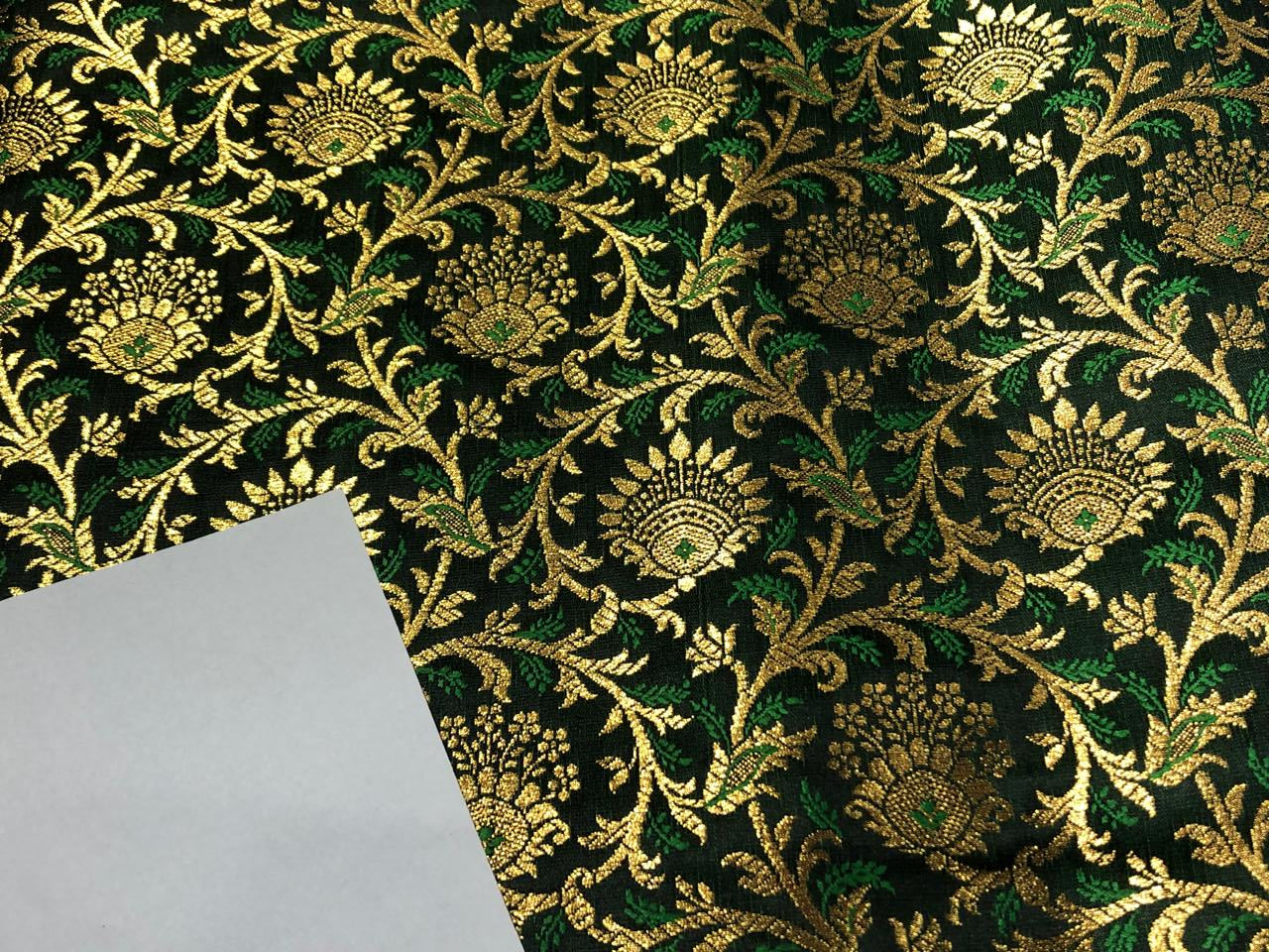 Silk Brocade fabric with metallic gold jacquard 44" wide BRO934 Available in 2 colors green and orange