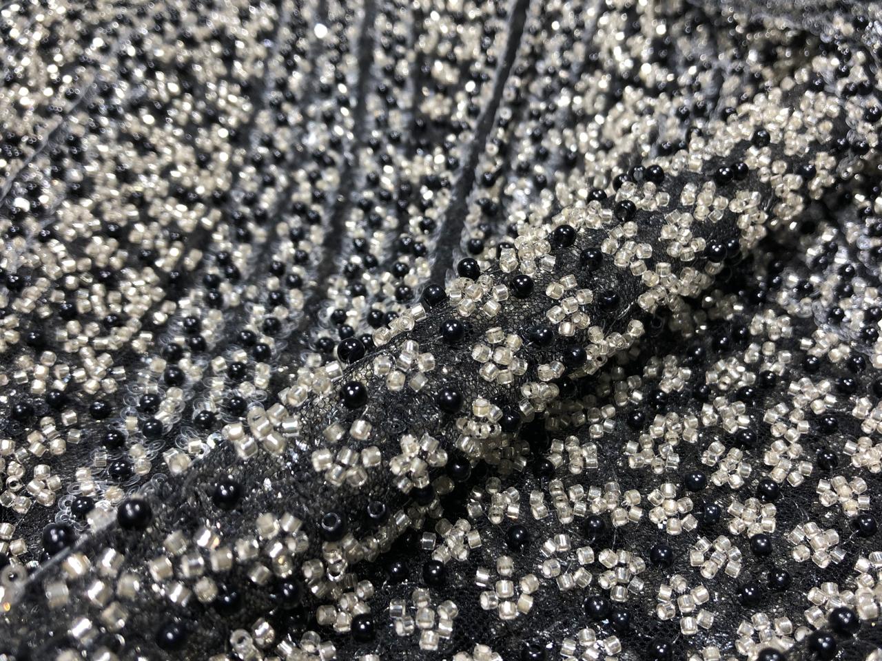 NET fabric with sequins and  pearls available in 2 colors black and white 56" wide [17807/08]