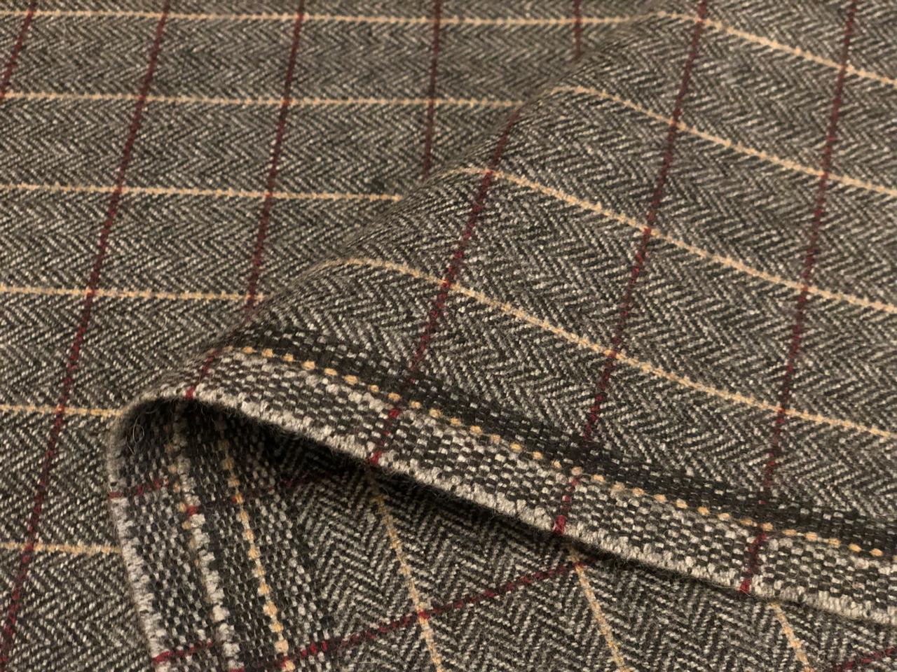 British Tweed Premium Suiting plaids Fabric 58" wide in grey, burgundy and peach [18677]