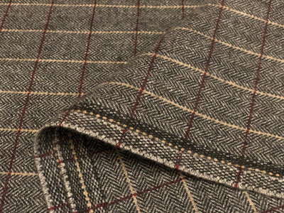 British Tweed Premium Suiting plaids Fabric 58" wide in grey, burgundy and peach [18677]