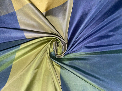 SILK TAFFETA FABRIC BLUE / GREEN AND GOLD  plaids 44&quot; wide  TAF#C23[2]