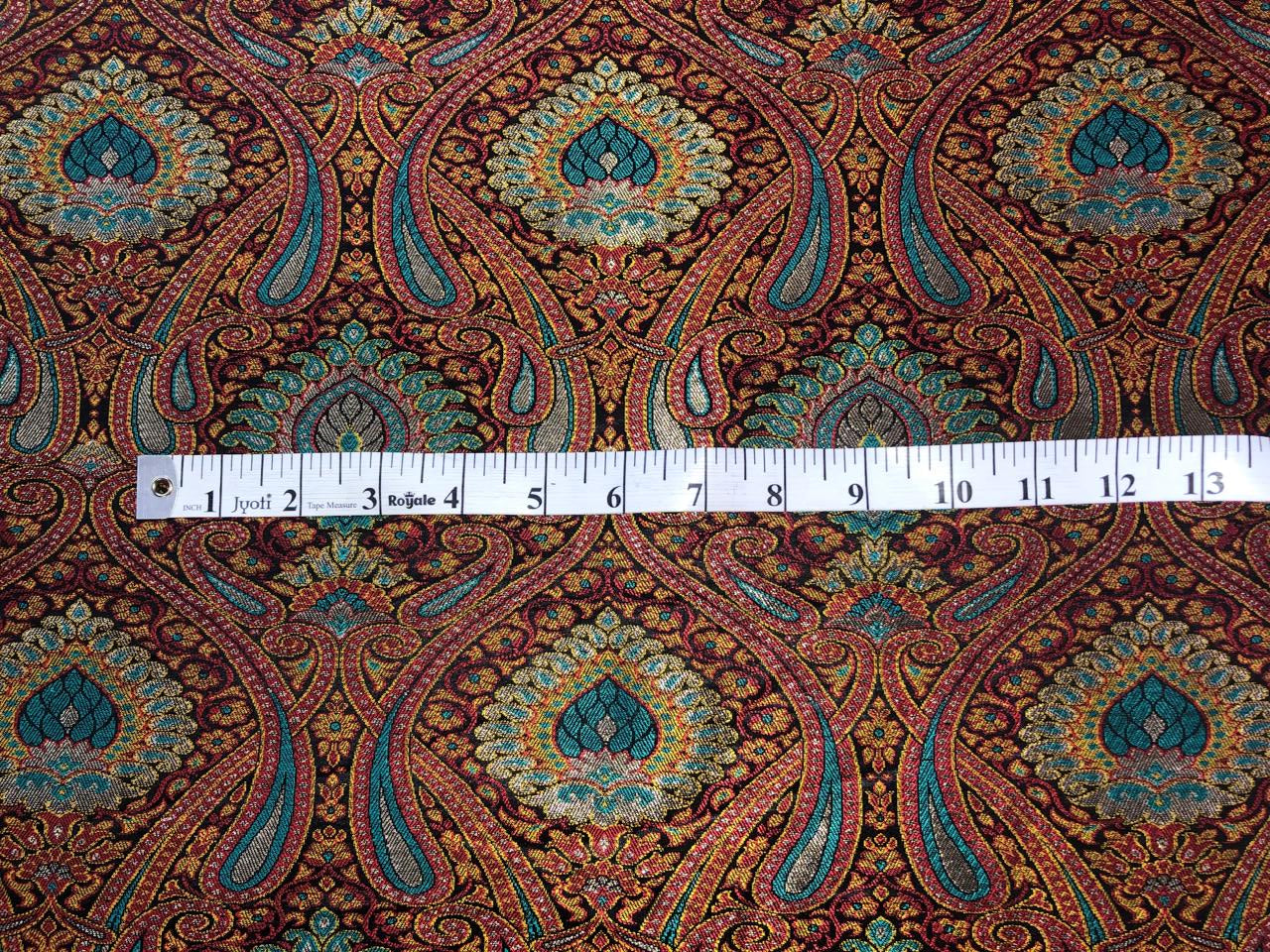 Silk Brocade fabric teal, black, red, mustard and metallic gold   BRO1092[1]