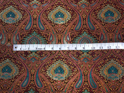 Silk Brocade fabric teal, black, red, mustard and metallic gold   BRO1092[1]