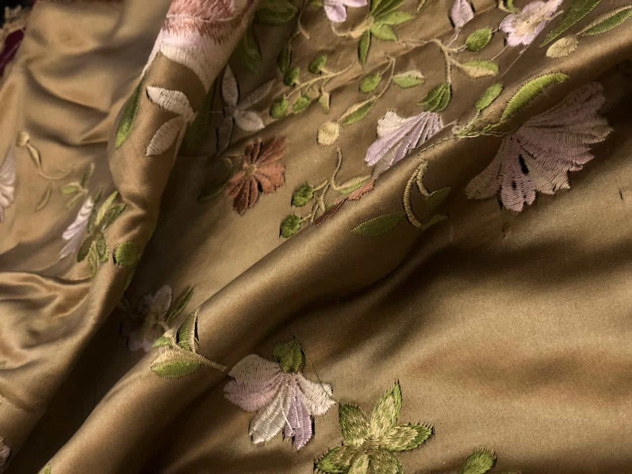 100% pure silk 45 momme EMBROIDERED dutchess satin 54&quot; wide [8930]