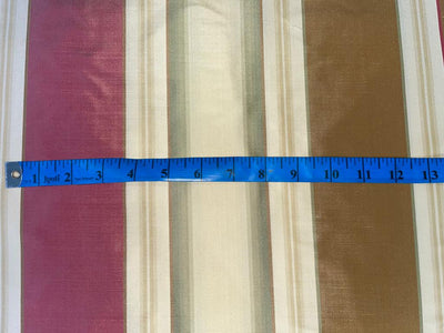 Silk Taffeta Fabric Light Red,Green,Brown &amp; Gold stripe 54" wide TAF#S33[2]