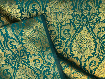 Silk Brocade fabric teal with gold metallic  jacquard 44" wide [BRO1097[2]