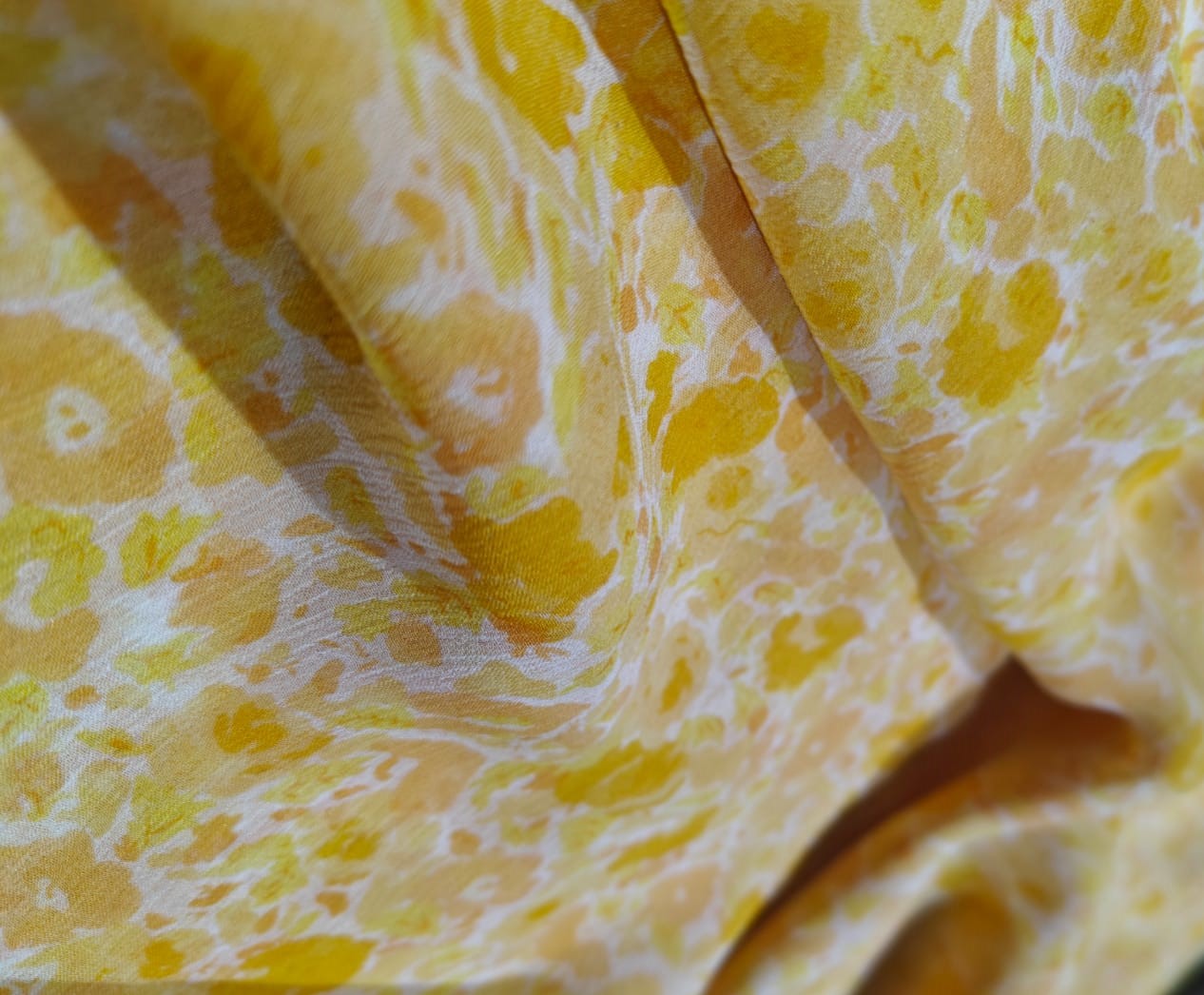 Silk chiffon printed  fabric BRIGHT yellow and ivory  COLOR ABSTRACT PRINT 44" wide [17046]