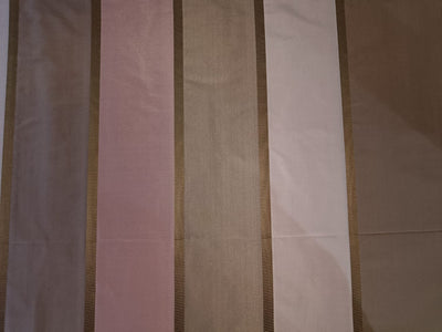 100% SILK TAFFETA FABRIC Light Pink & Dark Pink with Brown jacquard stripes-54" wide Taf#S114