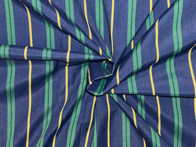 100% Cotton Poplin 58" wide  navy blue, green and yellow stripes [18326]