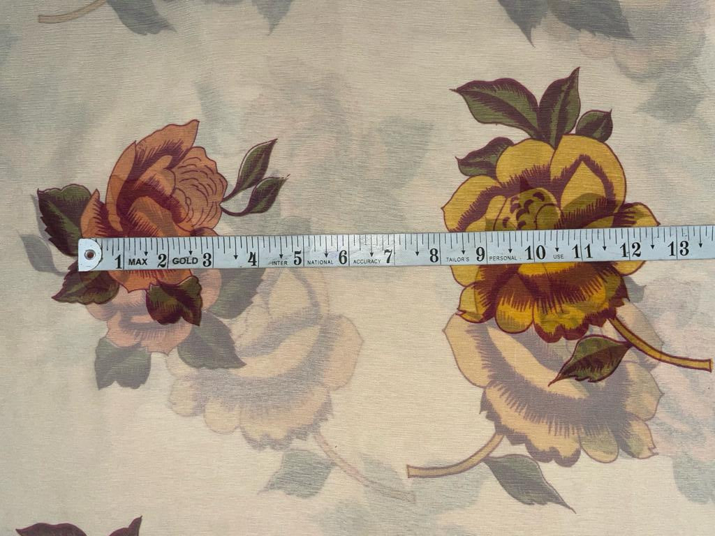 Silk chiffon printed  fabric yellow/peach  floral  44" wide [15469]