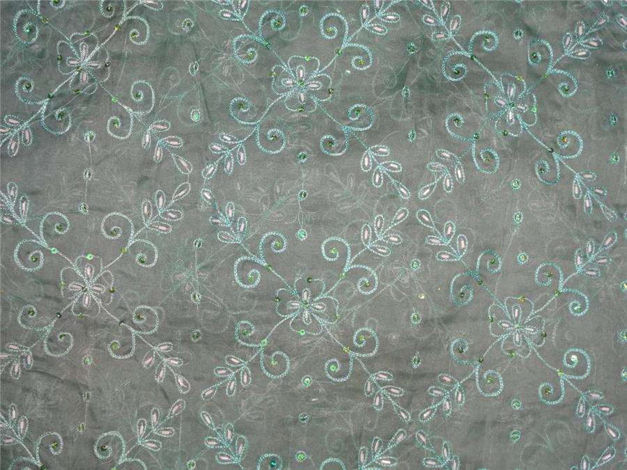 100 % silk organza fabric sky blue colour embroidered 54&quot; wide PKT 27[2]