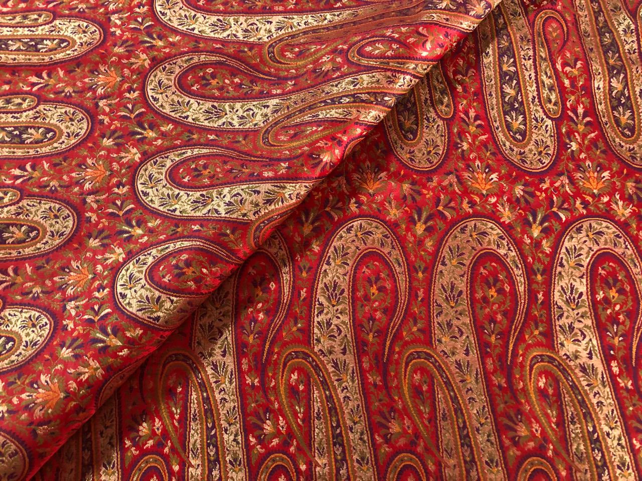 Silk Brocade fabric multi color paisleys available in 2 colors royal blue and red  BRO1093[1/2]