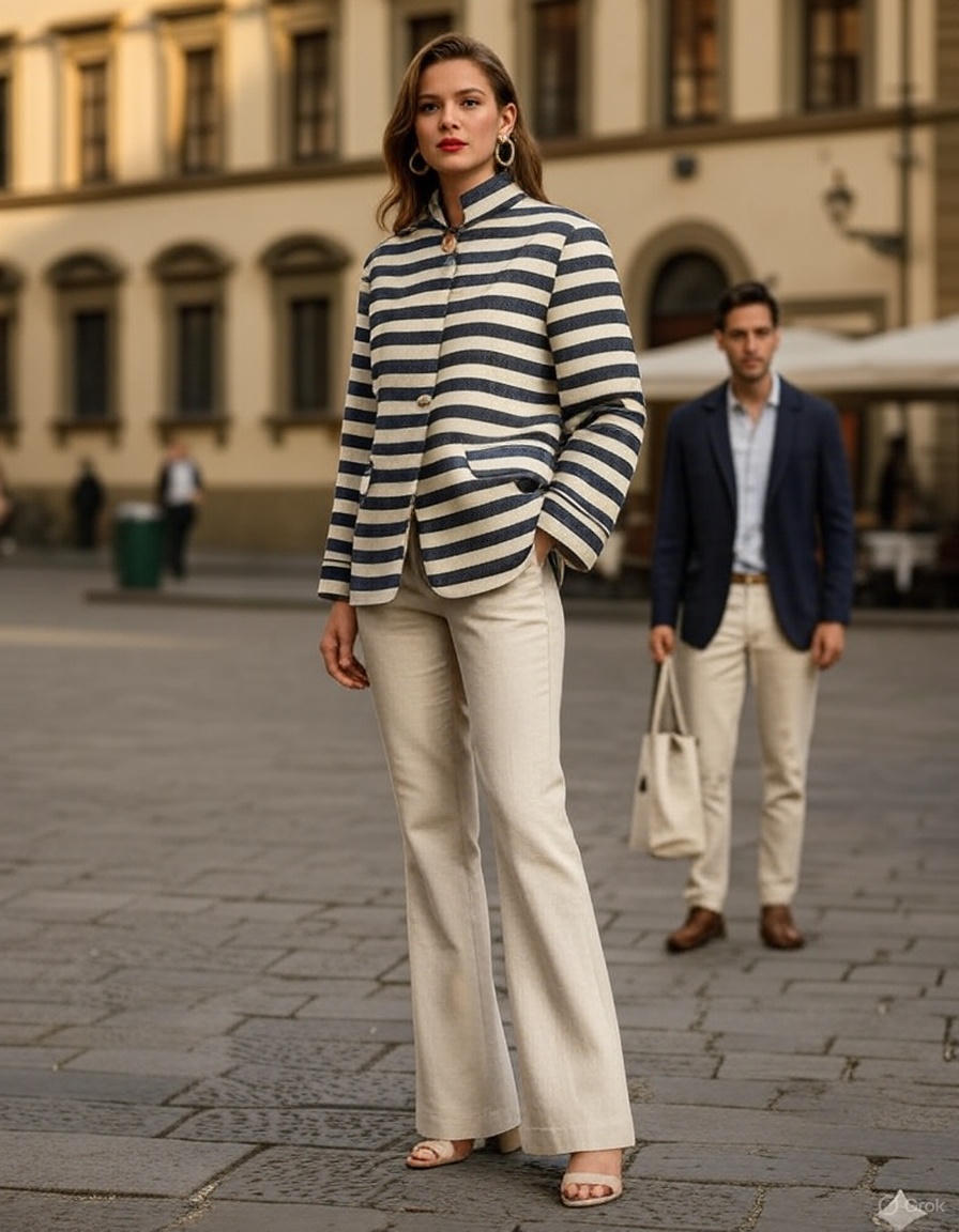 Cotton Denim Fabric ecru and navy herringbone stripes 58" wide [18241]ROLL