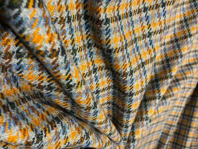 Tweed Premium Suiting Wool Blended plaids in grey ,green, mustard and blue Fabric 58" wide [17745]