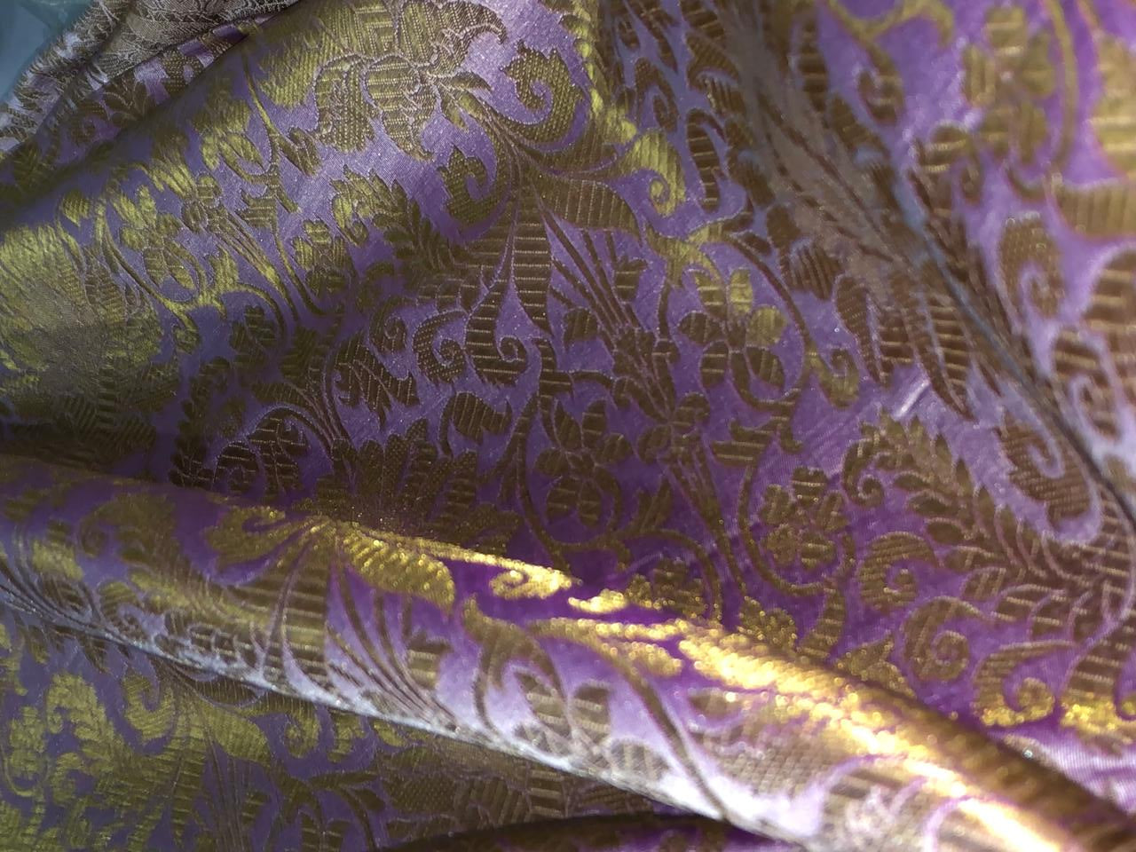 Silk Brocade fabric 44" wide with metallic gold jacquard  lilac color BRO805(2)NEW/BRO825[2]