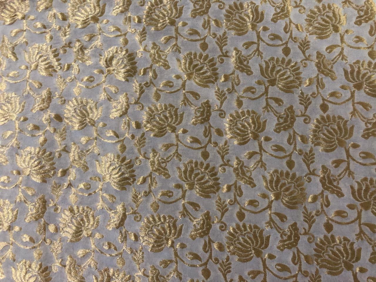 100% Silk CHIFFON fabric available in 3 colors white ivory and silver /white ivory and gold/white ivory and white gold BRO932[1/2/3]
