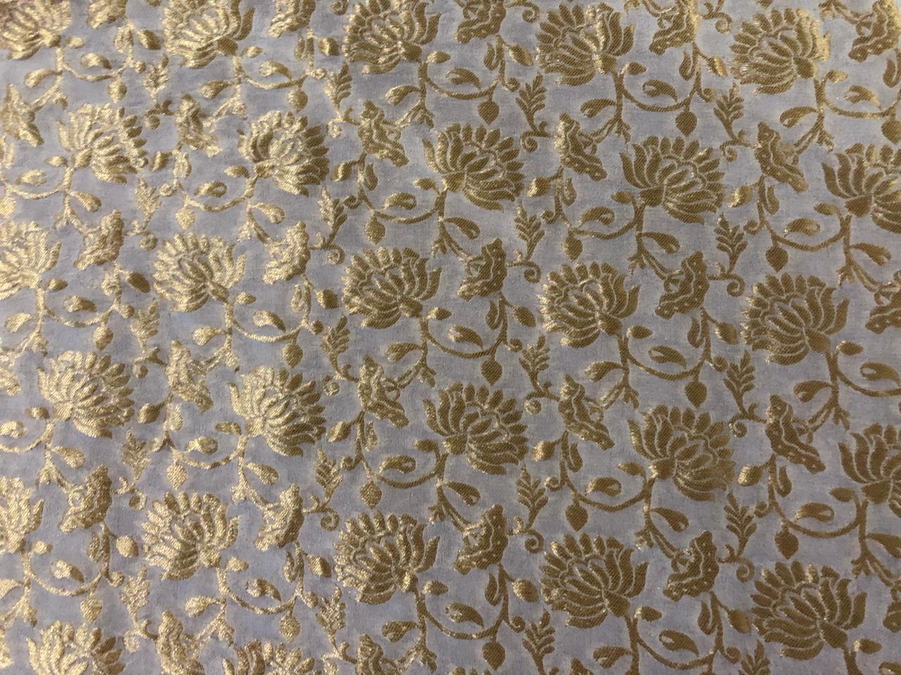 100% Silk CHIFFON fabric available in 3 colors white ivory and silver /white ivory and gold/white ivory and white gold BRO932[1/2/3]