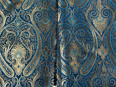 Silk Brocade fabric 44" paisley metallic gold  jacquard available in 2 colors bright orange and turquoise blue  BRO1049