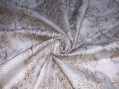 100% Linen  Kashmiri Embroidered fabric paisleys 58" wide available in 3 colors ivory with pink paisleys ,camel with navy paisley and ivory with beige paisley