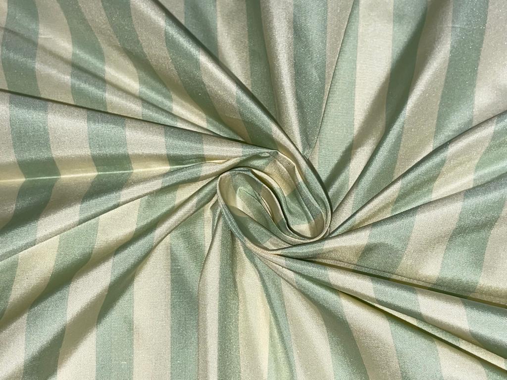 100% Silk Taffeta Sea Green And Cream stripe TAFS100