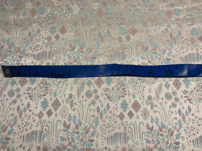 Silk Brocade fabric 56" silver with pink and blue floral jacquard with subtle metallic silver BRO1061[1]