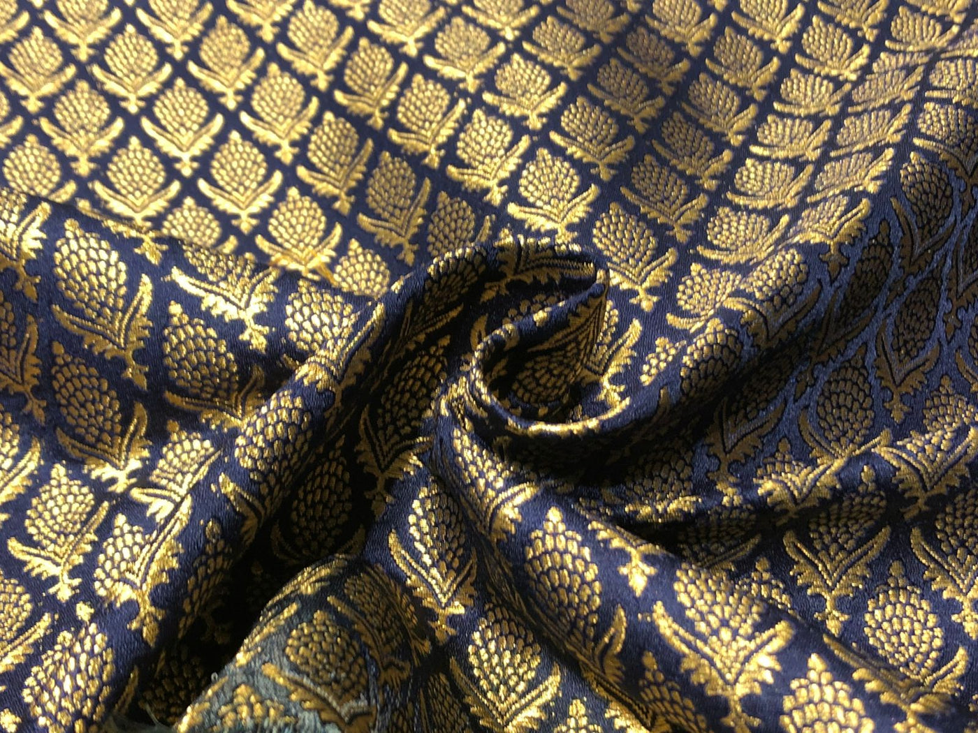 Silk Brocade fabric 44"navy with gold  jacquard motifs BRO1058[4]