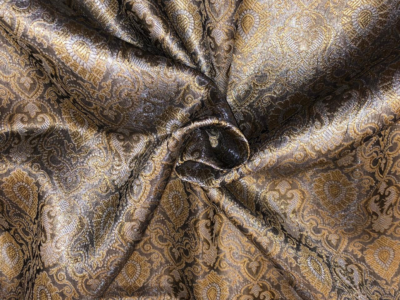 Silk Brocade fabric silver grey with white gold  jacquard BRO1074[2]