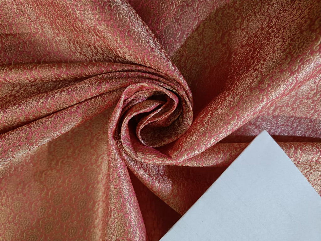 Silk Brocade fabric available in TWO  colors Peach and Pink with metallic gold color 44" wide BRO887[4/5]