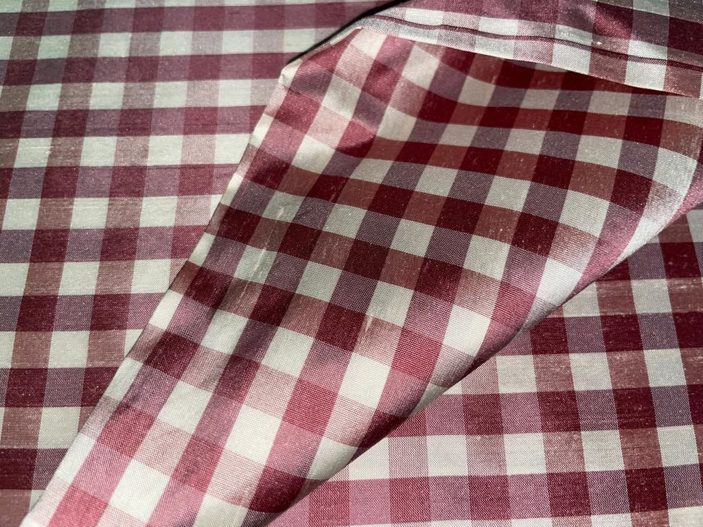 SILK DUPIONI FABRIC PINK &amp; IVORY COLOR PLAIDS 54" wide DUPC65