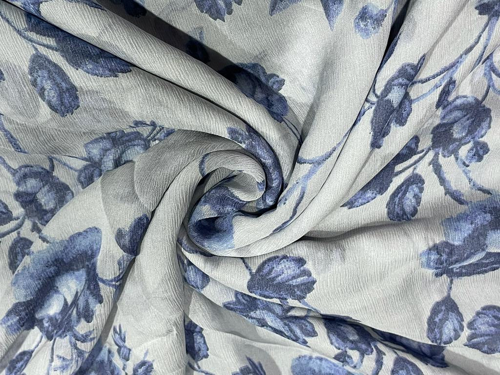 Silk chiffon printed  fabric BLUE  FLORAL PRINT  44" wide [15455]