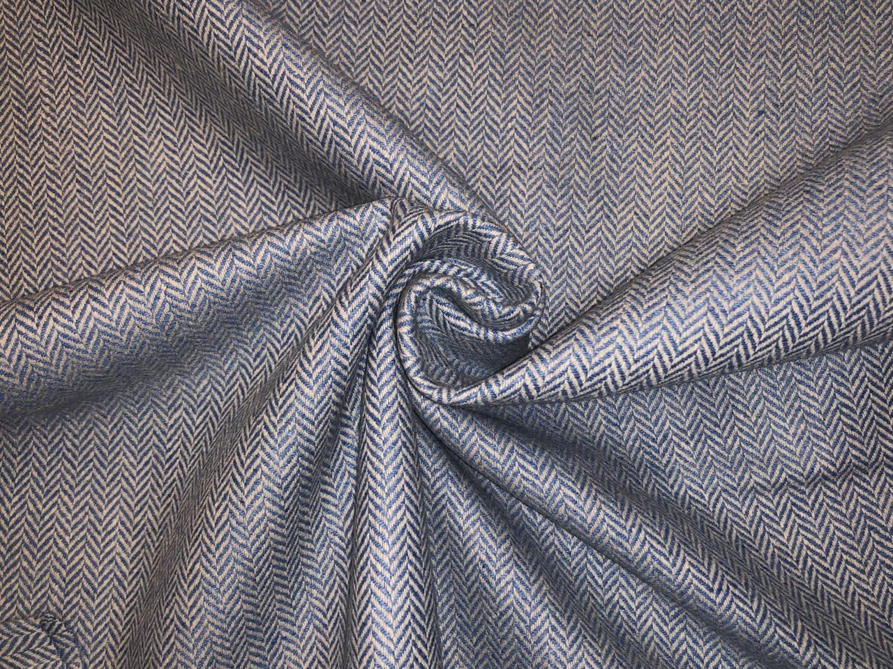 Tweed Suiting fabric is made from recycled wool/ viscose/polyester &amp; cotton acrylic 58" wide blue herringbone  [18316]