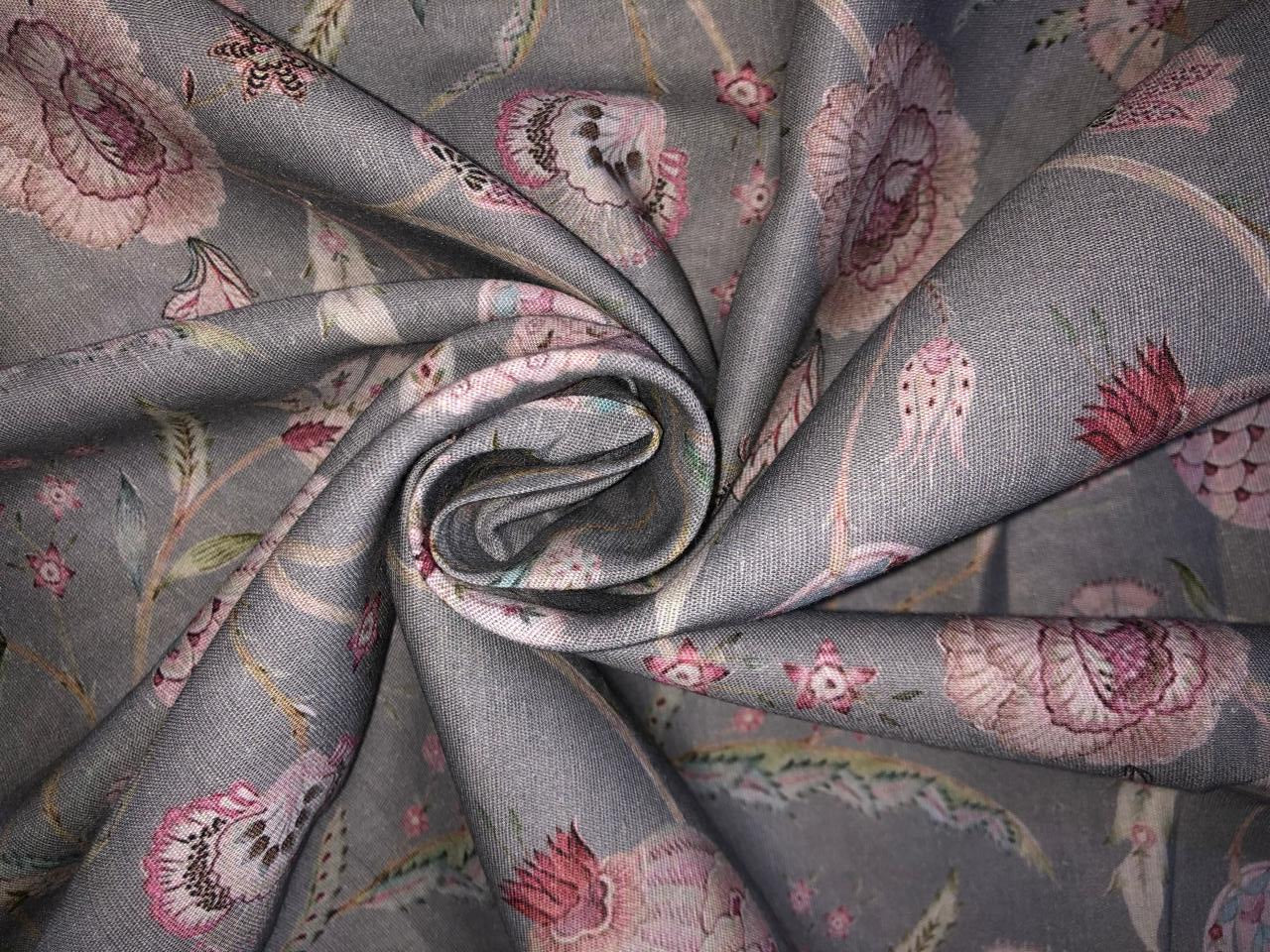 100% linen FLORAL digital print fabric 44" wide available in 2 colors grey/pink and ivory/pink  [15957/15958]