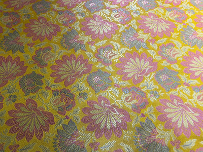 Silk Brocade fabric mango with pink and gold floral   jacquard  BRO1019[4]