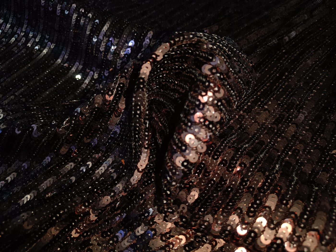 Net Fabric with diagonal sequin lycra 58'' Wide available in 2 colors gold and copper bronze [15685/86]