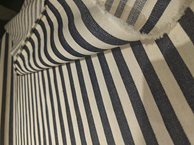Cotton Denim Fabric ecru and navy herringbone stripes 58" wide [18241]ROLL