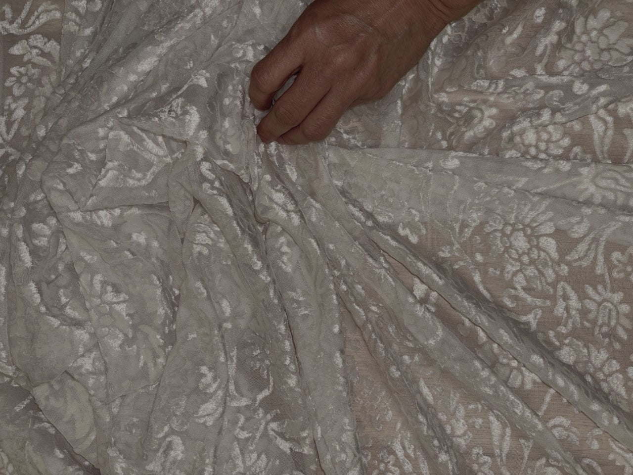 White Devore Viscose Burnout Velvet fabric ~ 44" wide available in 3 designs floral vines, abstract rose and floral [18291/92/93]