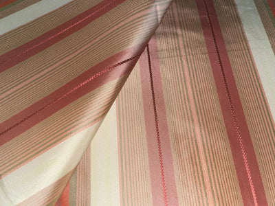Silk Tafeta Fabric PINK,GREEN AND CREAM stripe 54" wide TAFS93[2]