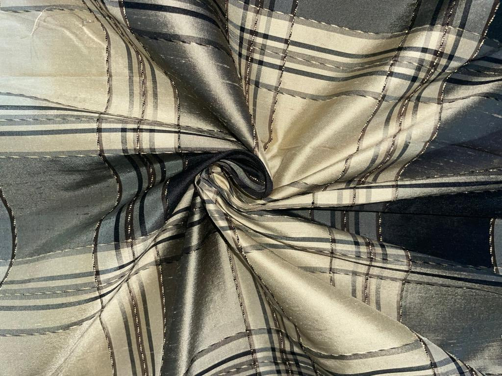 Silk Dupioni Ribbed Grey x black x cream color Plaids Fabric DUP#C94[2]